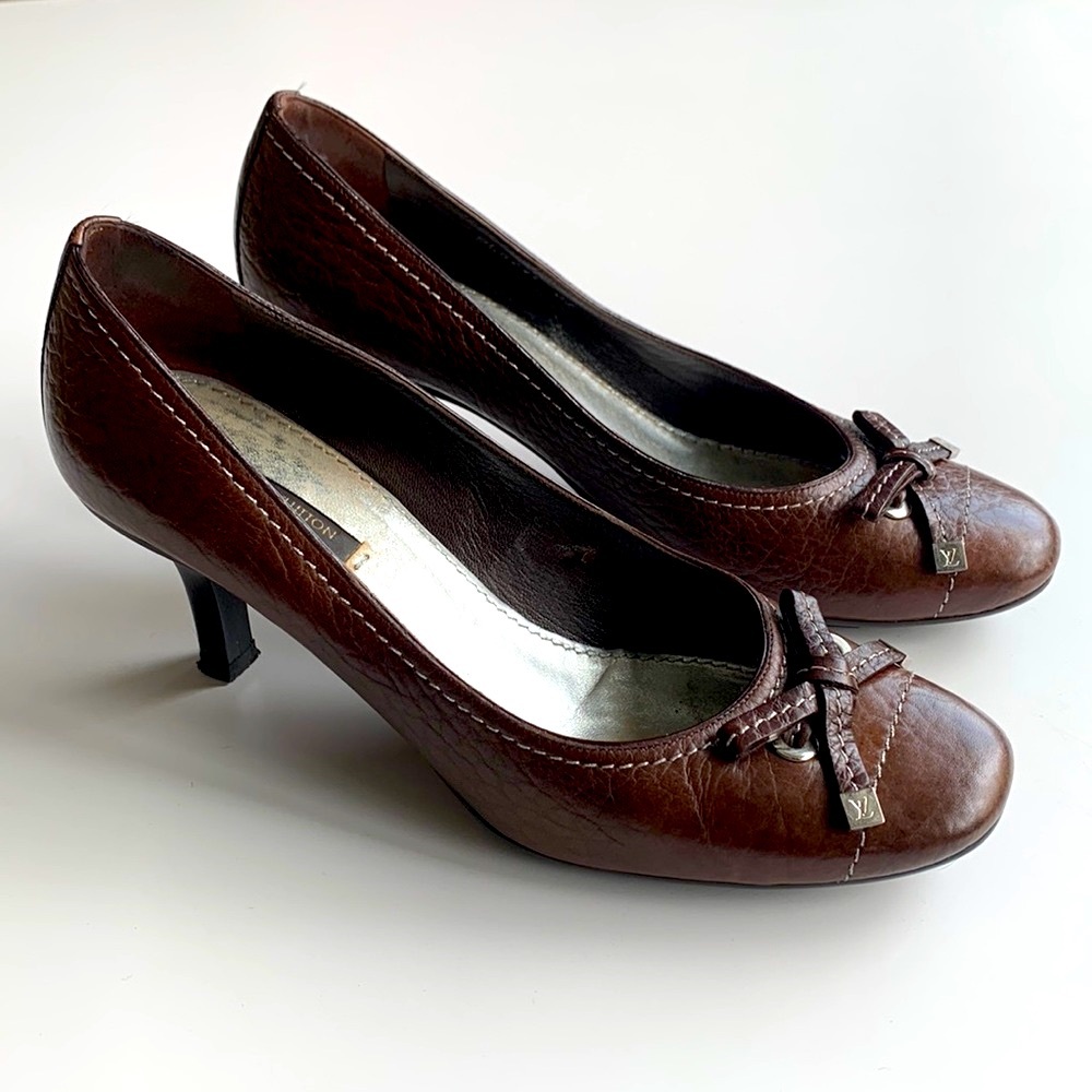 Louis Vuitton Brown Leather Heels With Bow Size EU 37 US 7